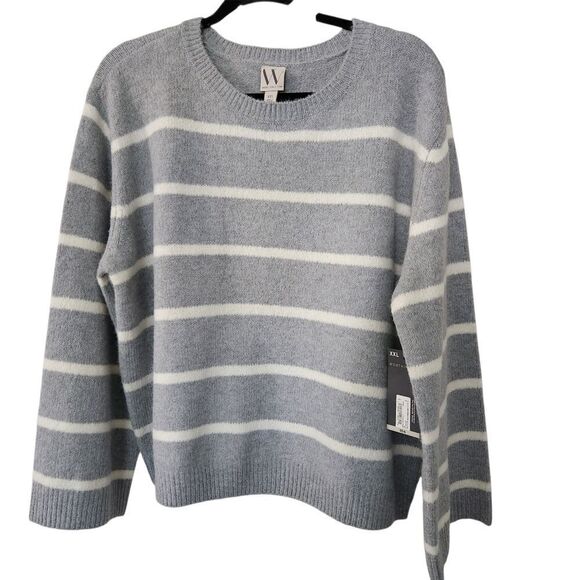 Worthington Womens Striped Sweater Gray & White Long Sleeve Size XXL - Picture 1 of 6